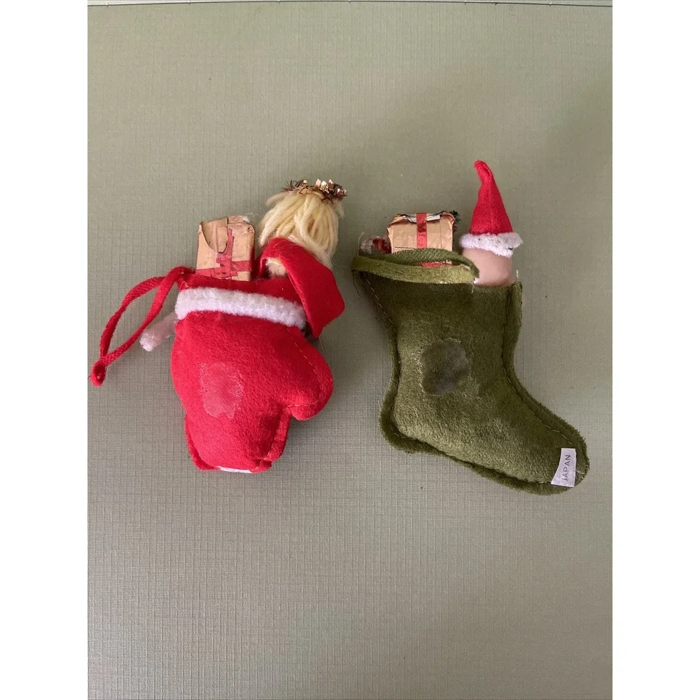 Vintage‎ Midcentury Christmas Ornaments Rubber Face Angel Santa Stocking AS IS